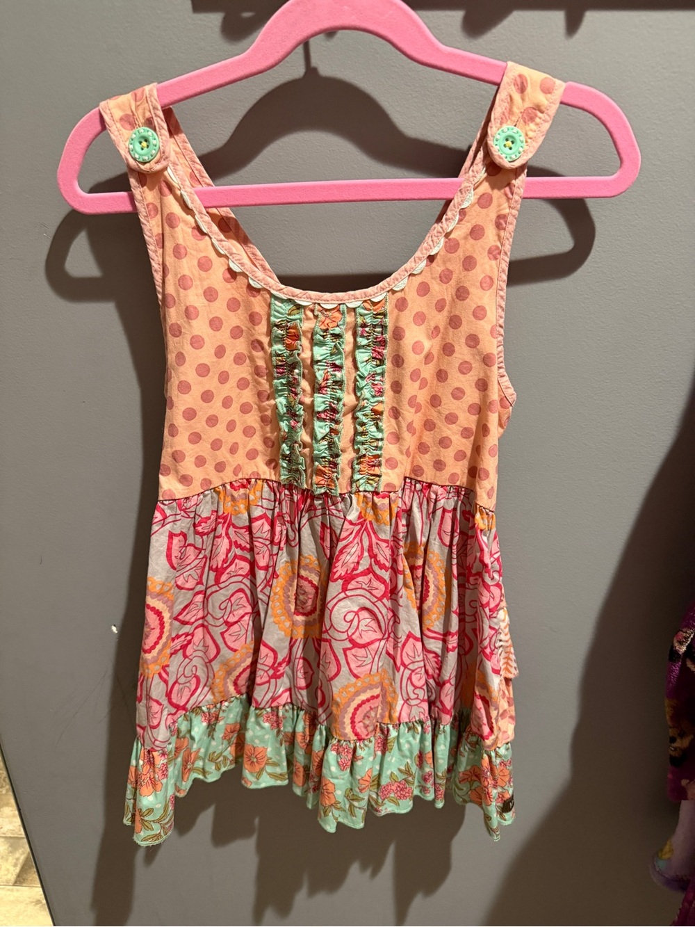 Matilda Jane Pink Polka Dot Dress with Mint Embroidery